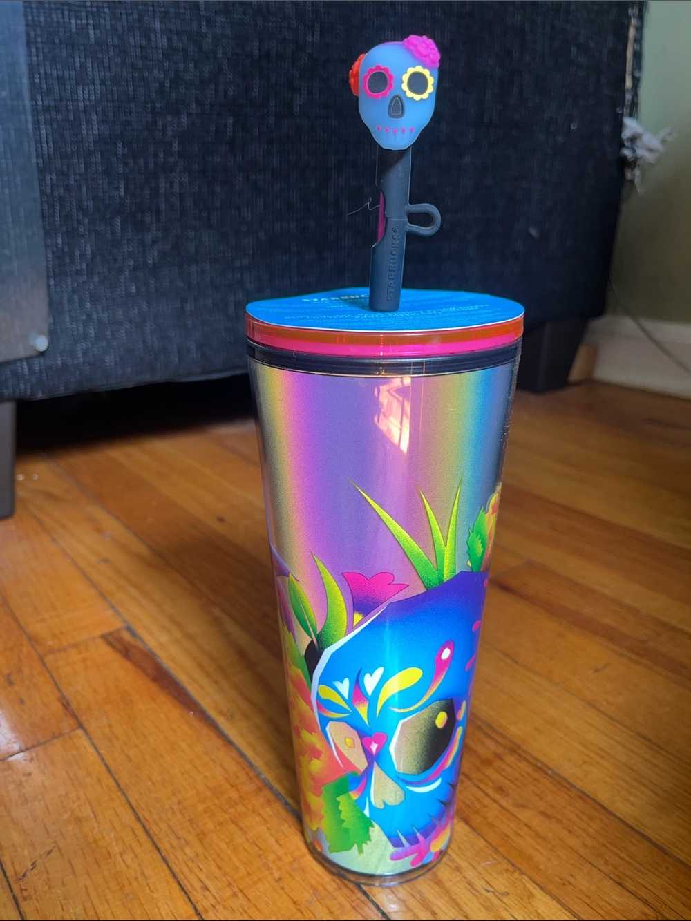 Starbucks Iridescent Day of the Dead Skull Tumbler with Blue Lid